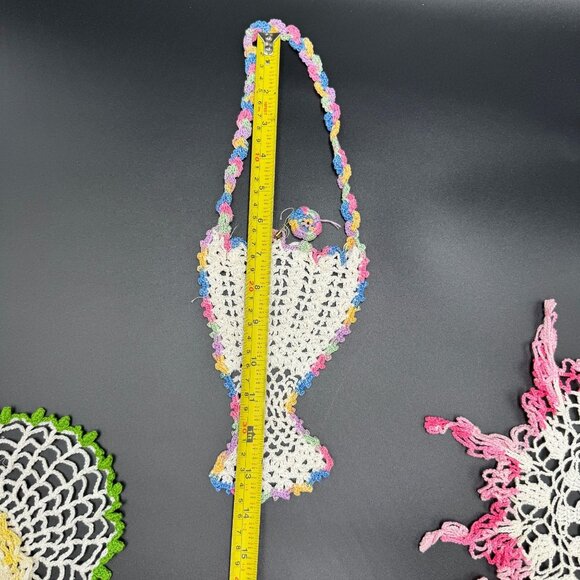 Vtg Crochet Doilies & Decor Floral Spring Basket Cottagecore Farm Table 5pc Set - Picture 13 of 16